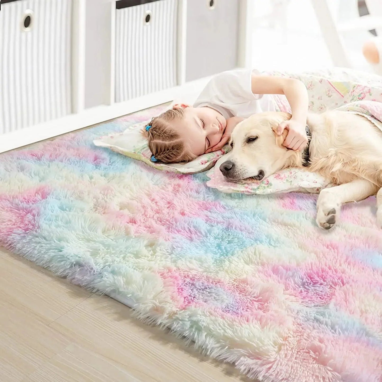 Tapis en Fourrure - HairyRugs™ - Arc - en - ciel - Coin du Bambin